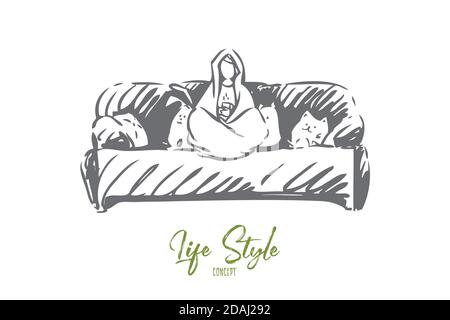 Skizze des Konzepts der Einsamkeit. Isolierte Vektordarstellung Stock Vektor