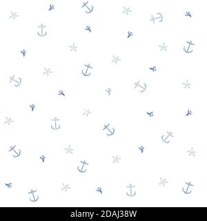 Niedliche nahtlose marine Muster mit Anker, Korallen, Seesterne. Ornament für Design Stoff, Kleidung, Textil, Geschenkpapier. Vektorgrafik Stock Vektor