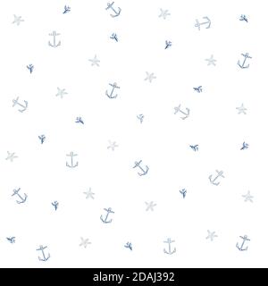 Niedliche nahtlose marine Muster mit Anker, Korallen, Seesterne. Ornament für Design Stoff, Kleidung, Textil, Geschenkpapier. Vektorgrafik Stock Vektor
