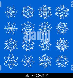 Schneeflocke Symbole mit geometrischen Formen für Weihnachten Verzierungen für kaltes Wetter Winter Urlaub Karten eingestellt Stock Vektor