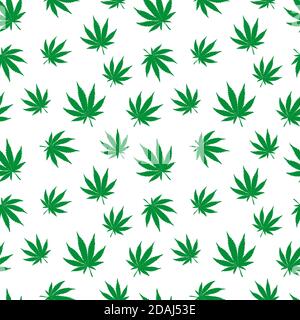 Cannabis Pflanze Vektor nahtlose Muster. Einfache stilisierte Marihuana-Blätter auf weißem Hintergrund, Vektor-Illustration Stock Vektor