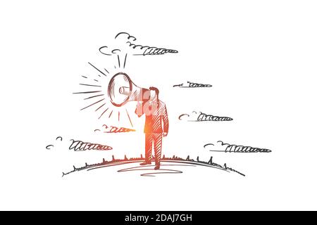 Werbekonzept. Von Hand gezeichneter isolierter Vektor. Stock Vektor