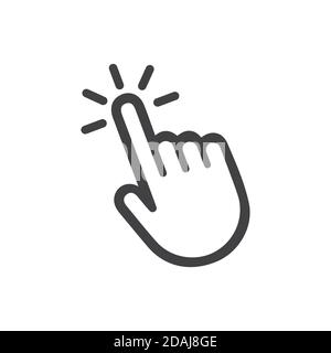 Klicken Sie auf das Symbol für den Handcursor. Klicken Sie auf das Symbol Hand. Isolierter Vektor-Finger-Zeiger auf weißem Hintergrund Stock Vektor