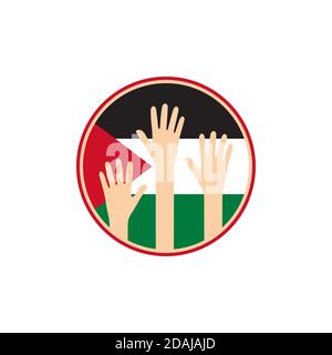 Kreis Flagge palästina mit heben Hände Design Vektor Illustration Stock Vektor