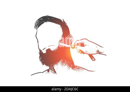 Barbershop, Friseur, Bart, Hipster, Rasur-Konzept. Von Hand gezeichneter isolierter Vektor. Stock Vektor