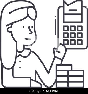 Bookeeper Symbol, lineare isolierte Illustration, dünne Linie Vektor, Web-Design-Zeichen, Umriss Konzept Symbol mit editierbarer Kontur auf weißem Hintergrund. Stock Vektor