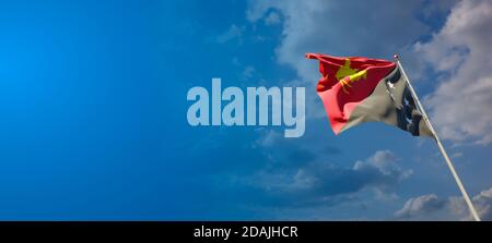 Schöne Nationalflagge von Papua-Neuguinea mit Leerzeichen. Papua-Neuguinea-Flagge auf breitem Hintergrund mit Platz für Text 3D-Grafik. Stockfoto