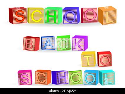Das Wort SCHULE war mit Kinderbausteinen geschrieben Stock Vektor