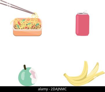 Flache Vektorobjekte für Lebensmittelabfälle eingestellt Stock Vektor