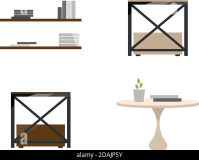 Tabellen und Regale flache Farbe Vektor-Objekte gesetzt Stock Vektor
