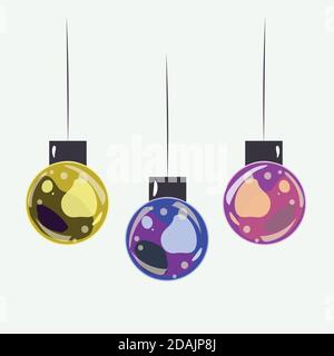 Weihnachtsschmuck auf dem Weihnachtsbaum. Drei bunte Bälle für den Weihnachtsbaum Stock Vektor