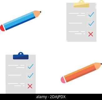 Checkliste und Bleistift flach Farbe Vektor-Objekte gesetzt Stock Vektor