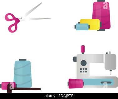 Nähausrüstung Vektorobjekte gesetzt Stock Vektor