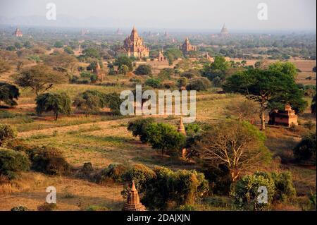 Die schöne staubige Bagan Ebene mit Hunderten von buddhistischen besetzt Tempel in Bagan Myanmar Stockfoto