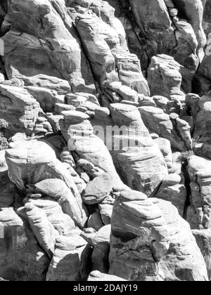 Seltsam geformte Rock Hoodoo im feurigen Ofen im Arches National Park, Utah, in Monochrome Stockfoto