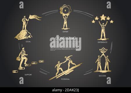 Beratung, Experte, Erfahrung, Erfolg, Potenzial, Zielvektorsatz Stock Vektor