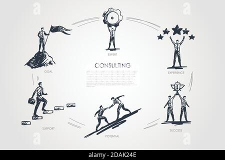 Beratung, Experte, Erfahrung, Erfolg, Potenzial, Zielvektorsatz Stock Vektor