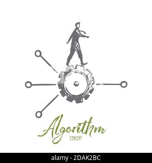 Algorithmus, Daten, Benutzer, Element, Softwarekonzept. Von Hand gezeichneter isolierter Vektor. Stock Vektor