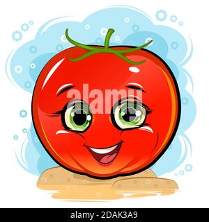 Tomate mit einem Lächeln. Urkomisch lustige Figur mit einem Gesicht. Gut gelaunt. Cartoon-Stil. Objekt isoliert.Vektor. Vektorgrafik Stock Vektor
