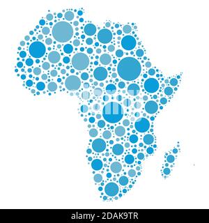 Afrika Karte Mosaik von blauen Punkten in verschiedenen Größen und Schattierungen auf weißem Hintergrund. Vektorgrafik. Stock Vektor