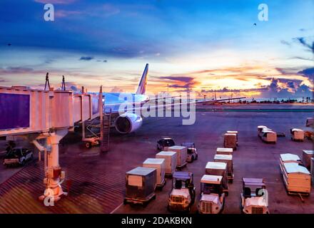 Bild im Zusammenhang mit Reisen und gewerblichen Verkehrsmitteln. Reisen Sie mit dem Flugzeug und dem Flughafen Stockfoto