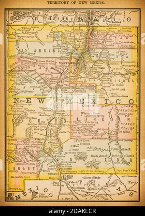 Karte von New Mexico aus dem 19. Jahrhundert. Veröffentlicht im New Dollar Atlas of the United States and Dominion of Canada. (Rand McNally & Co's, Chicago, 1884). Stockfoto