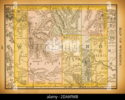 Karte von Wyoming aus dem 19. Jahrhundert. Veröffentlicht im New Dollar Atlas of the United States and Dominion of Canada. (Rand McNally & Co's, Chicago, 1884). Stockfoto