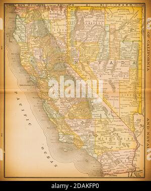 Karte von Kalifornien und Nevada aus dem 19. Jahrhundert. Veröffentlicht im New Dollar Atlas of the United States and Dominion of Canada. (Rand McNally & Co's, Chicago, 1 Stockfoto