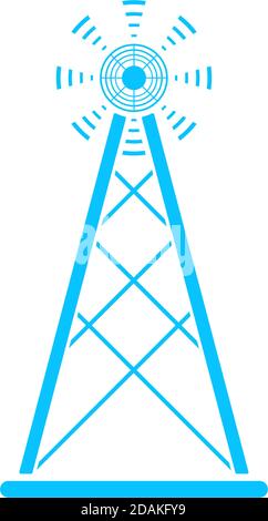 Funkturm-Antennensymbol flach. Blaues Piktogramm auf weißem Hintergrund. Symbol für Vektorgrafik Stock Vektor