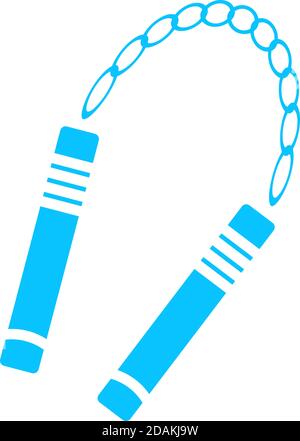 Nunchaku Waffe Symbol flach. Blaues Piktogramm auf weißem Hintergrund. Symbol für Vektorgrafik Stock Vektor