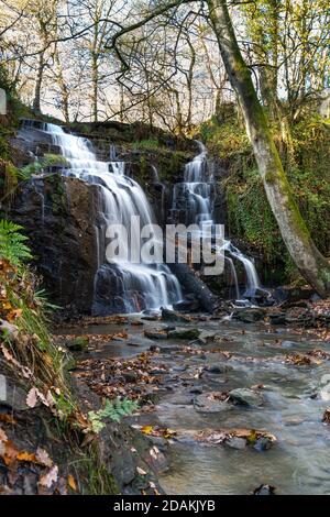 Herbstaufnahme von Folly Dolly Falls, in der Nähe von Meltham, West Yorkshire Stockfoto