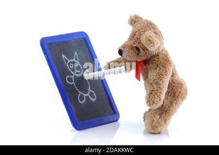 Niedliche Teddybär Zeichnung auf einem Kreidetafel Stockfoto