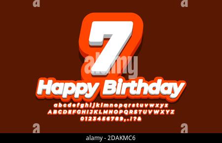 Nummer 7 sieben Jahre Feier Geburtstag Schriftart 3d orange Design Stock Vektor