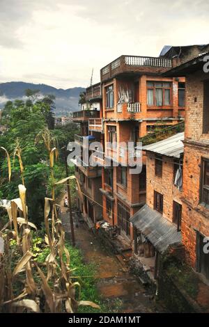 Straße in der alten Stadt Newa Bhaktapur. Kathmandu Valey, Nepal. Stockfoto