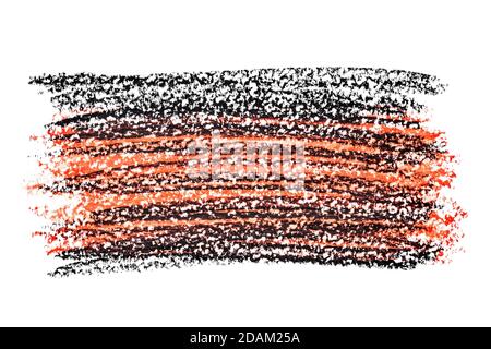 Crayon Doodle Hintergrund. Rot schwarz Rechteck von Kratzern isoliert auf weiß. Abstrakter Hintergrund, Platz für Ihren eigenen Text Stockfoto