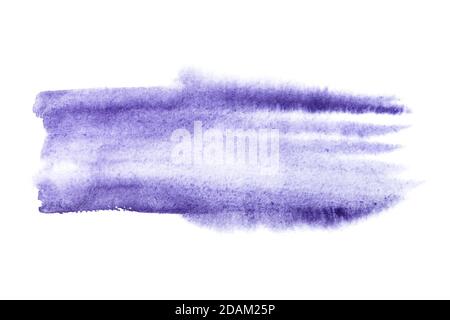 Lila Aquarell-Pinselstrich mit feuchten Kanten isoliert auf dem Weißer Hintergrund Stockfoto