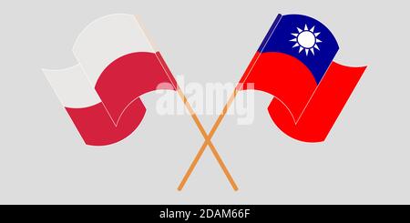 Gekreuzte und winkende Flaggen von Polen und Taiwan. Vektorgrafik Stock Vektor