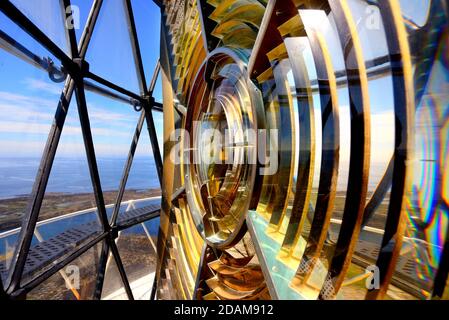 Hyperradiale Linse von Chance Brothers of Birmingham (datiert 1903), Hyskeir Lighthouse, Inner Hebrides, Schottland Stockfoto