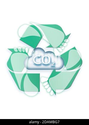 Kohlenstoffwolke mit Recycling-Symbol, Abbildung. Stockfoto