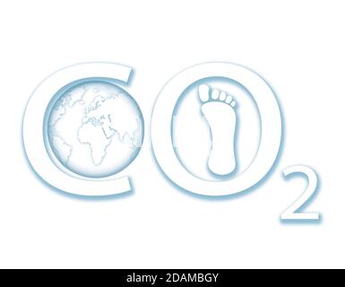 Kohlendioxid mit Erde und Fußabdruck, Abbildung. Stockfoto