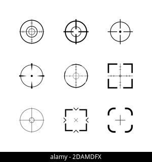 Fadenkreuz, Waffe Waffe Sicht, Ziele Symbol gesetzt. Vektordarstellung im flachen Stil Stock Vektor