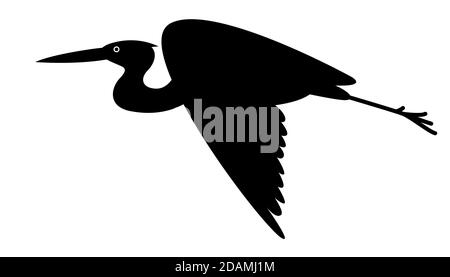 Vogelreiher, Vektor-Illustration, schwarze Silhouette, Profilseite Stockfoto