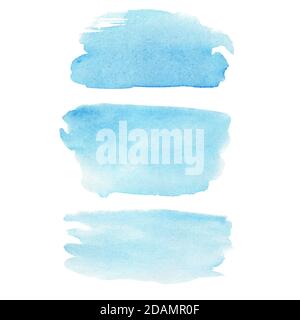 Blaue Aquarell-Textur isoliert auf Weiß. Moderner kreativer Hintergrund für trendiges Design. Handbemalte Cliparts. Stockfoto