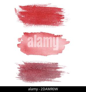 Aquarell Pinselstrich isoliert auf weißem Hintergrund. Abstraktes Clipart mit roter Textur. Grafiken für Banner, kreatives Design, Logo. Stockfoto