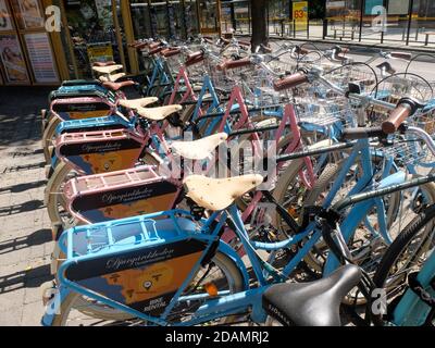 Djurgårdsboden Fahrradverleih mit vielen Fahrrädern Stockfoto