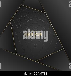 Schwarzer Hintergrund Überlappung Dimension grau mit glänzenden realistischen goldenen Elementen.Papier Schnitt Stil. Vektorgrafik.EPS10 Stock Vektor