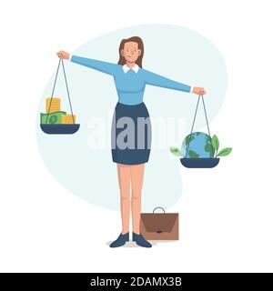 Business Ethics Konzept Illustration mit Frau und Balance Illustration Vektor Stock Vektor