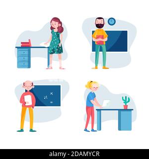 Lehrer sprechen vor ihrem Klassenzimmer Vektor-Illustration Stock Vektor