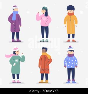 Menschen im Winter gemütliche Kleidung Set Vektor-Illustration Stock Vektor