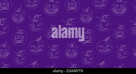 Halloween nahtlose Muster. Kürbis ist beängstigend und niedlich. Vektorgrafik. Stock Vektor